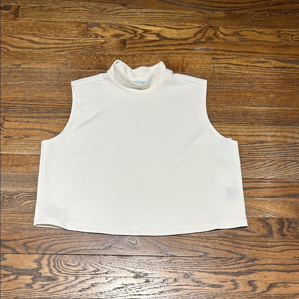 FLX Soft Sleeveless Cream Turtleneck Top Oversized Crop